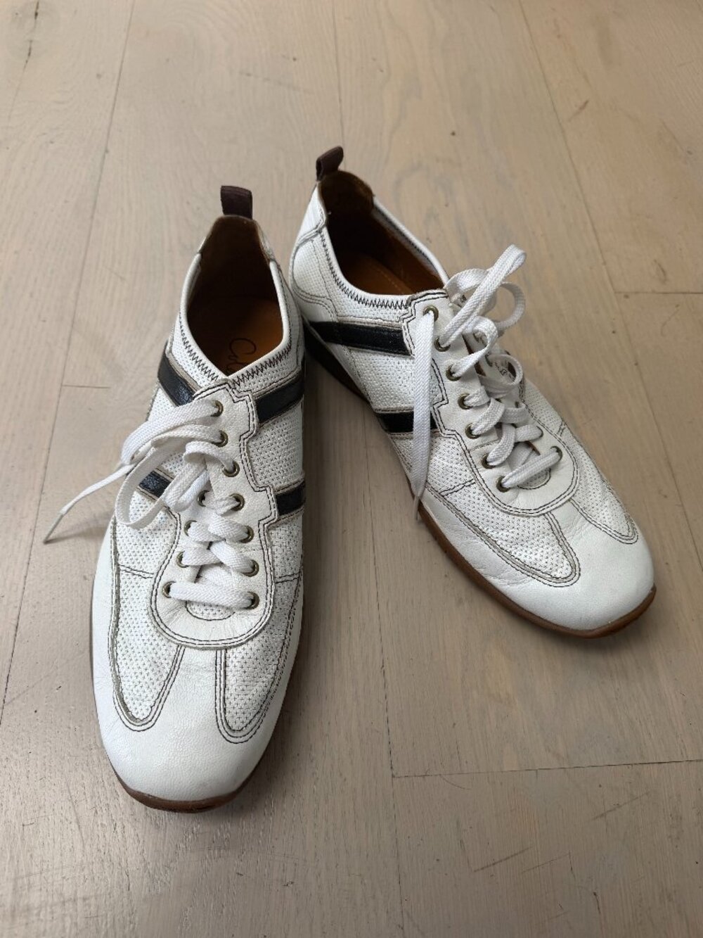 Cole Haan Men's White Leather Sneakers Brown Stripe Size 9.5